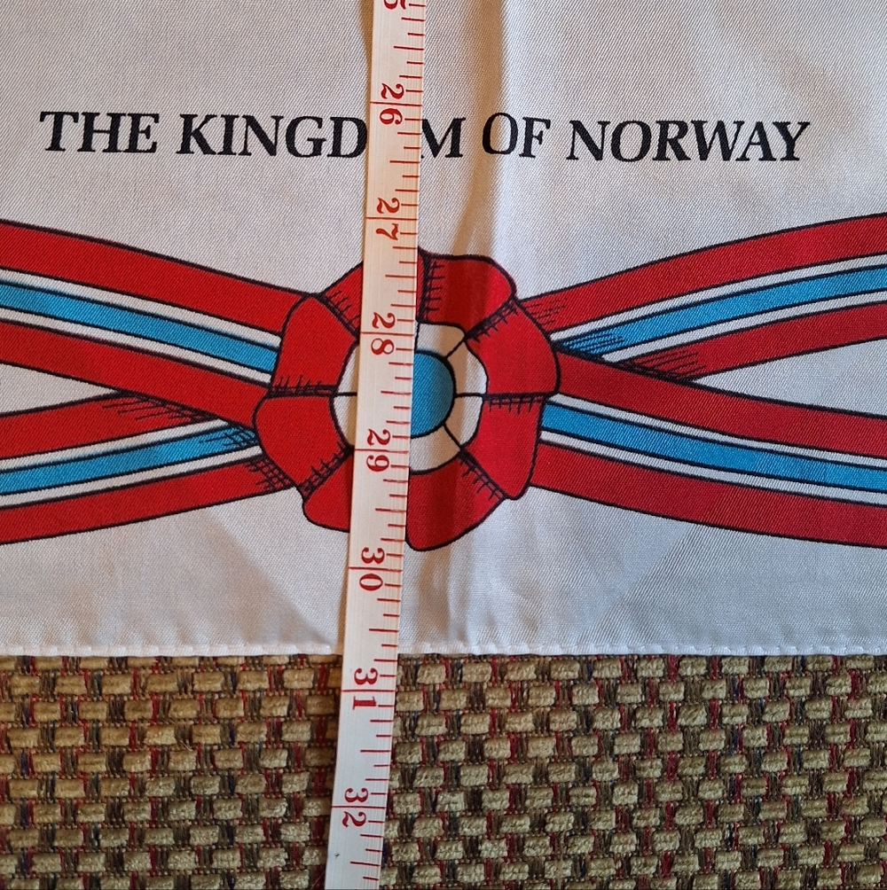 Norwegian Themed Souvenir Scarf By Hans Stub Collection with Red & Blue Accents - Picture 5 of 14